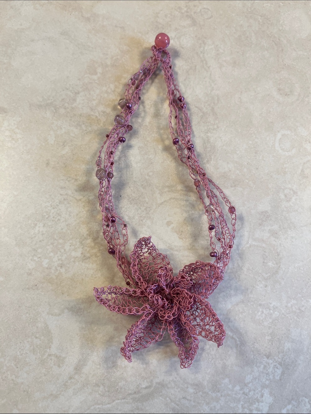 Pink Floral Wire Statement Necklace